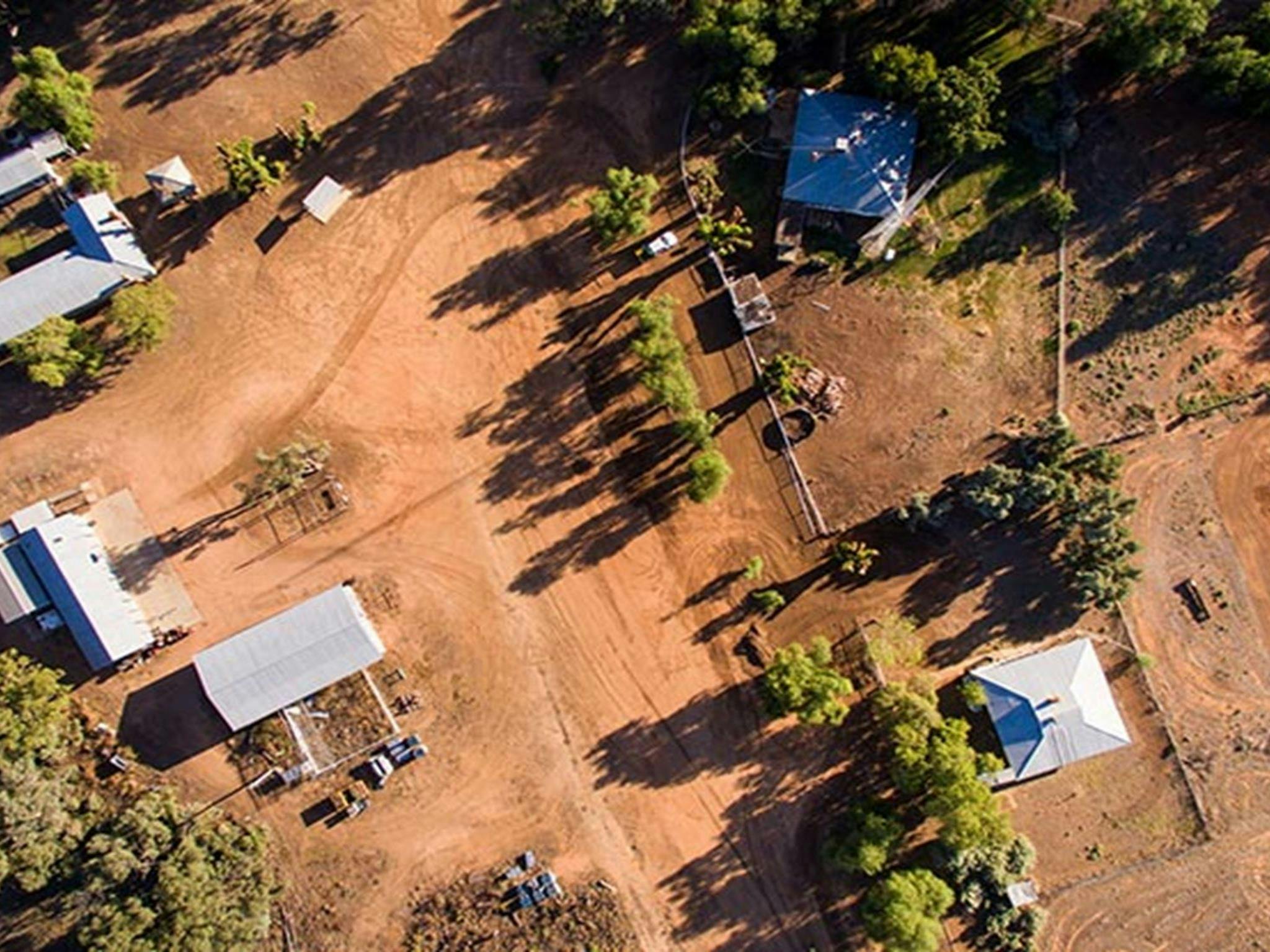 Aerial view of Willandra Homestead and Willandra Men's Quarters, Willandra National Park. Photo: