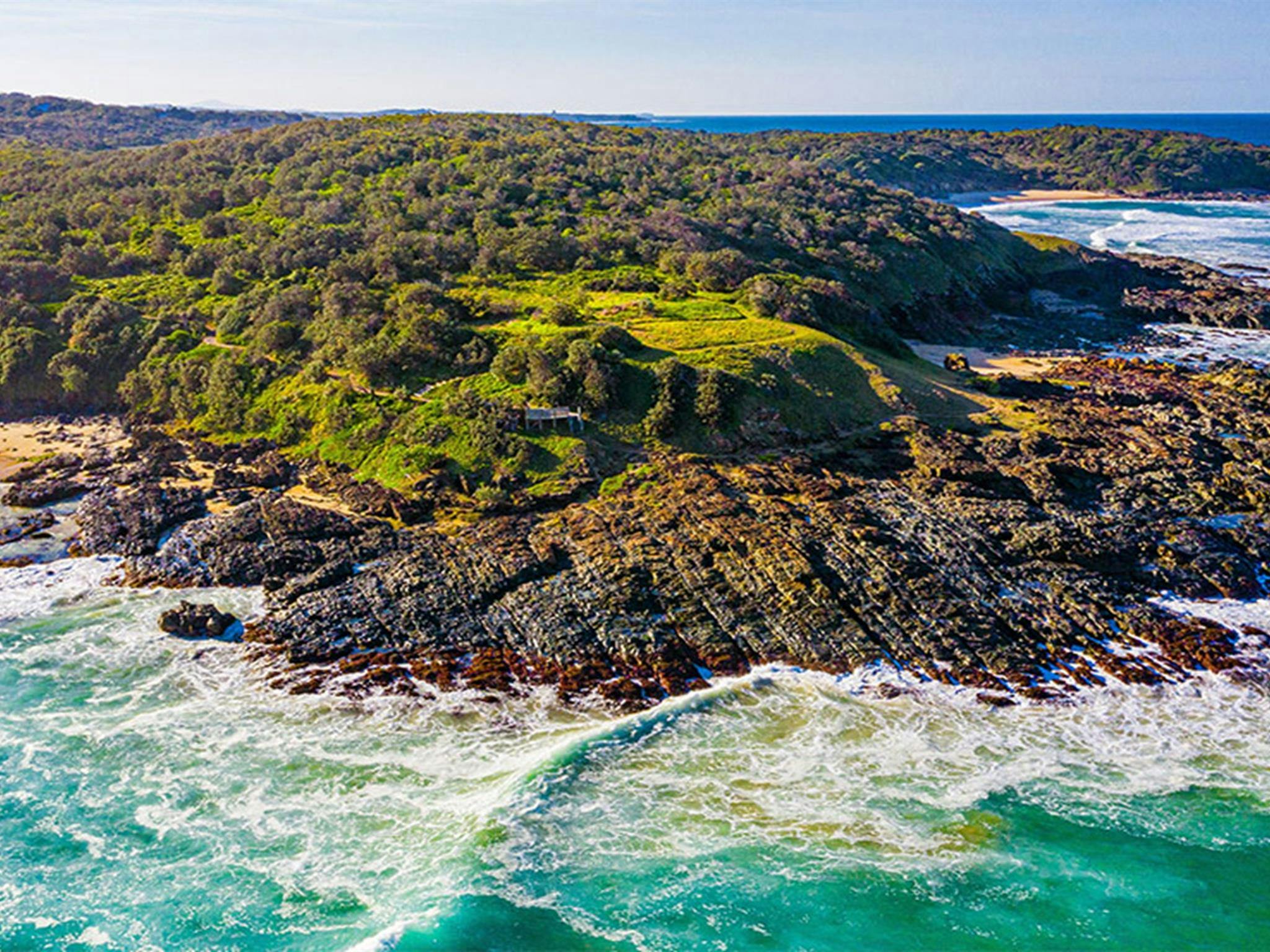 Luftaufnahme des Picknickplatzes Wilsons Headland im Yuraygir-Nationalpark. Foto: Jessica Robertson