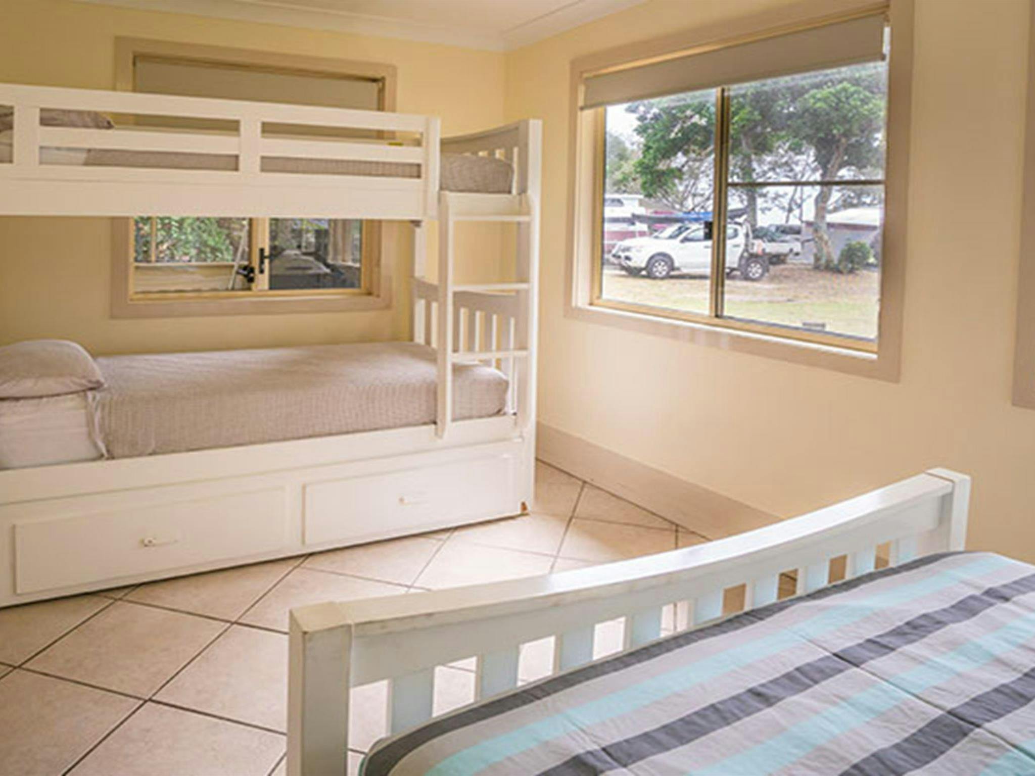 Cabin 2A, bedroom, Woody Head, Bundjalung National Park. Photo: John Spencer/OEH